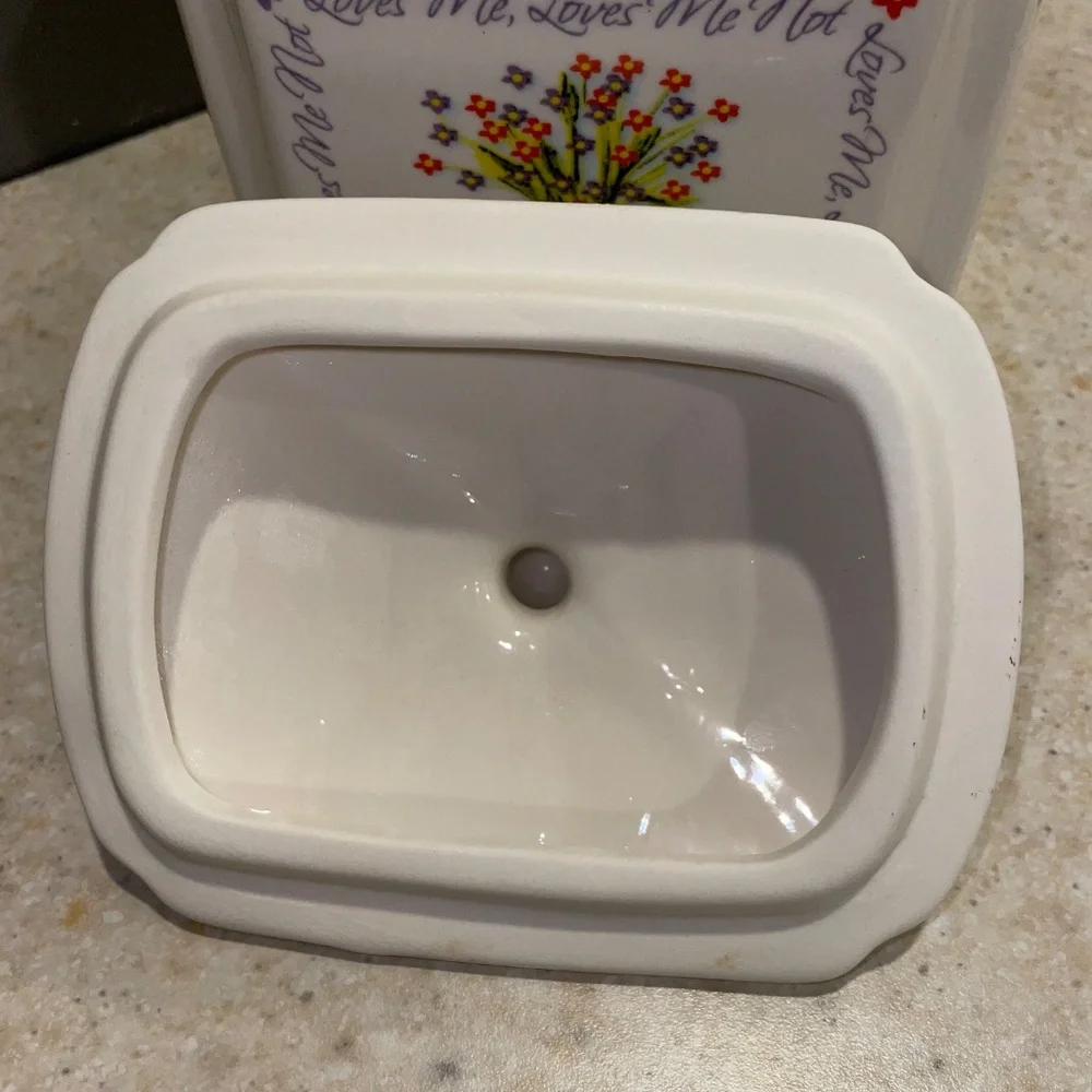 Tea Caddy Biscuit Box Jar Porcelain with Tea Bag Strainer Holder Shabby Chic